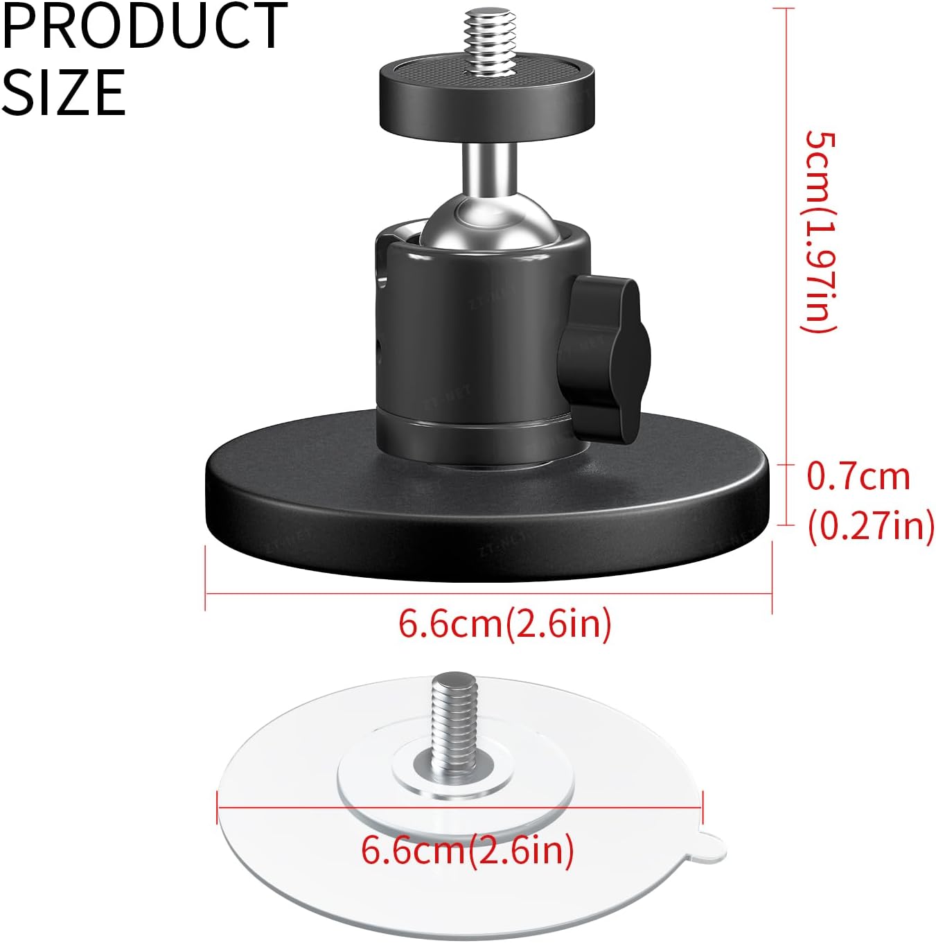 ZT-NET 24lb 1/4-20 Magnetic Camera Mount Base with Mini Ball Head Super Strong Rubber Coating Neodymium Magnet
