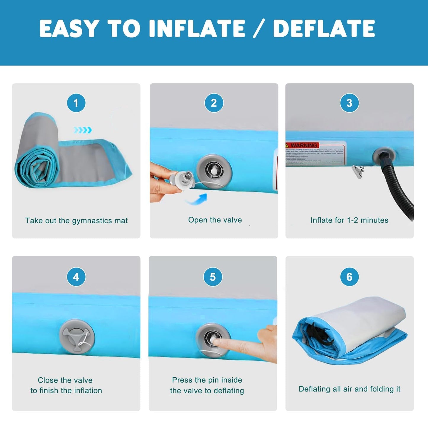 InflatoX Inflatable Air Gymnastics Mat Training mat Thick tumbling mat with Electric Pump for Home/Gym/Outdoor (Blue/Blue, 13.12ft*3.3ft*4in(4 * 1 * 0.1M))