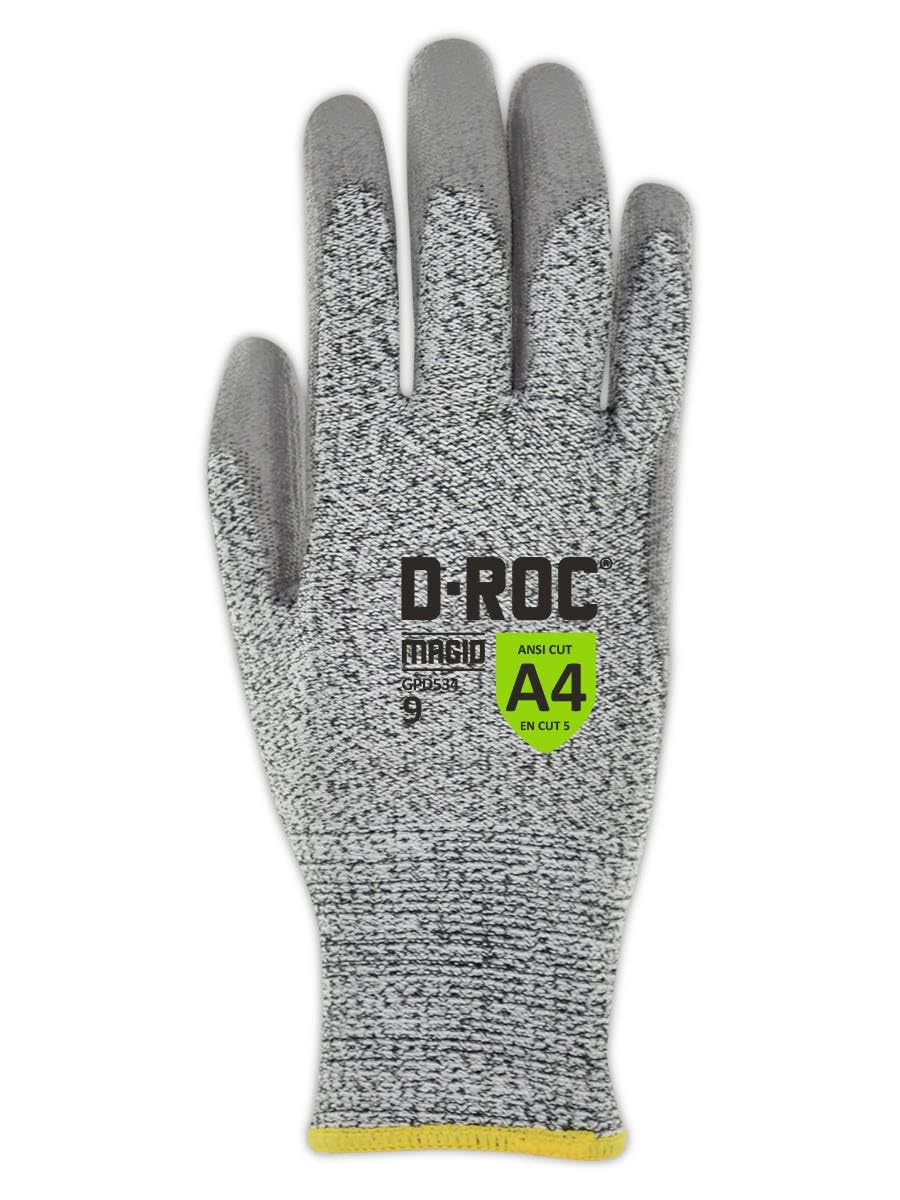 MAGID D-ROC ANSI A4 Hyperon Polyurethane Palm Coated Work Gloves, 24 Pairs, Size 9/Large (GPD534)