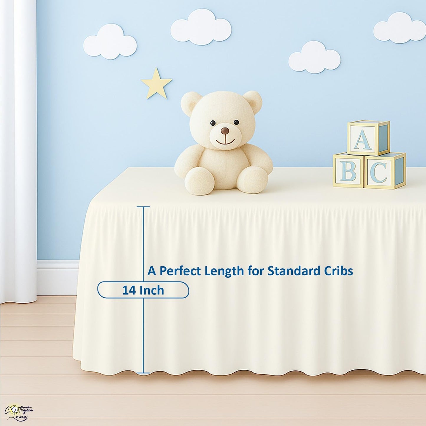 Cottington Lane Ivory Crib Skirt Dust Ruffle, Soft & Durable Nursery Crib Toddler Bedding Skirt for Baby Girls or Boys, Fits Standard Cribs 28" x 52" with 14" Drop, Classic Ruffled Design