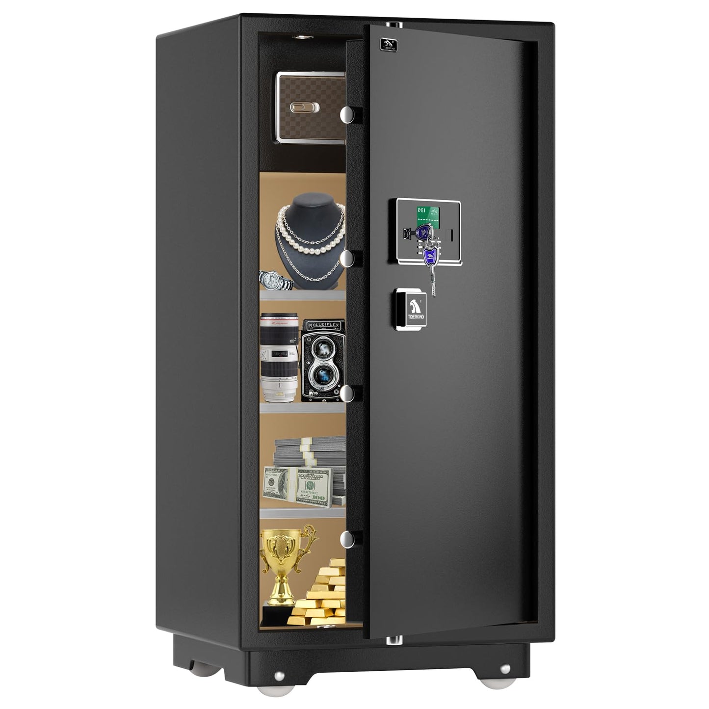 【US STOCK】TIGERKING 11.5 Cubic Feet Extra Large Heavy Duty Safe Box, Home Safe with Double Safety Key Lock and Separate Lock Box, Digital safe with 3 Removable Shelf for Home Hotel Office,180lbs