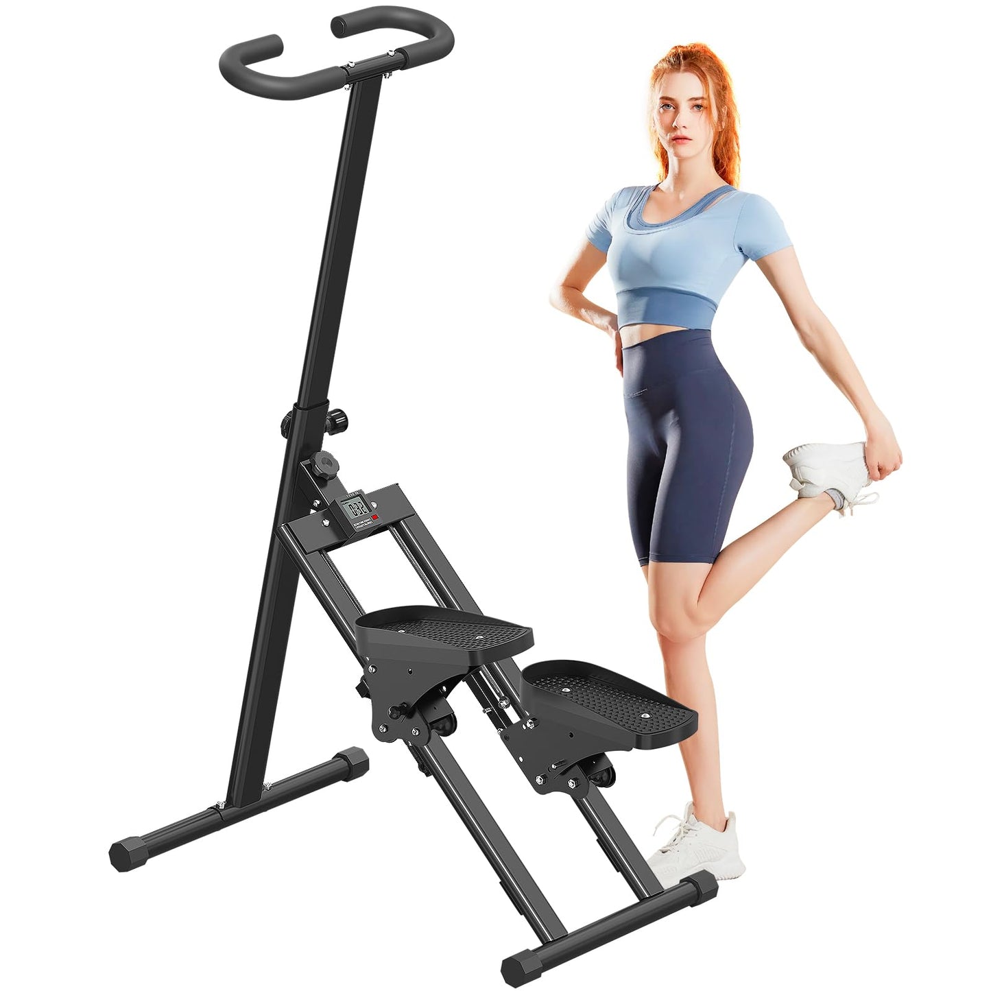 Stair Stepper for Home,Stair Climber Foldable,Large Pedal Vertical Climber Machine for Full-Body Workout,Steppers for Exercise at Home with 300LBS Loading Capacity (Single handrail-Black)