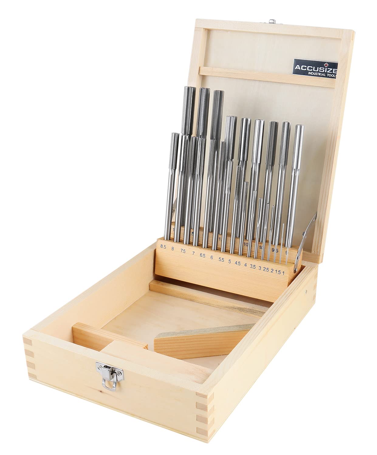 Accusize Industrial Tools 1-13 mm by 0.5 mm High-speed Steel Chucking Reamer Set in a Fitted Case, Set of 25 Pieces, 5500-SB00