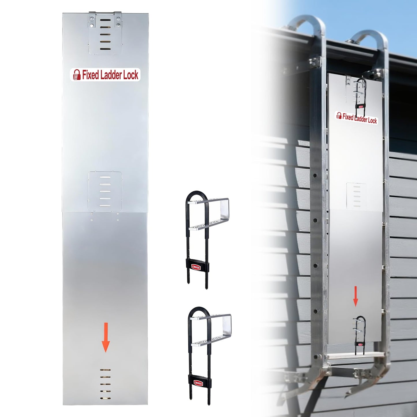 Upgraded 2-Section Anti-Climb Fixed Ladder Safety Guard – Covers 38"-75" Ladder with 2 Locking Mechanisms, Heavy Duty Roof Hatch Access Outdoor Ladder Lockout Safety Device