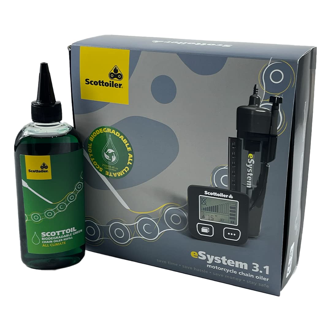 Scottoiler eSystem Electronic Automatic Motorcycle Chain Lubrication System with Biodegradable Green Scottoil & Traveller Expansion Bag Range Extending Touring Bundle…