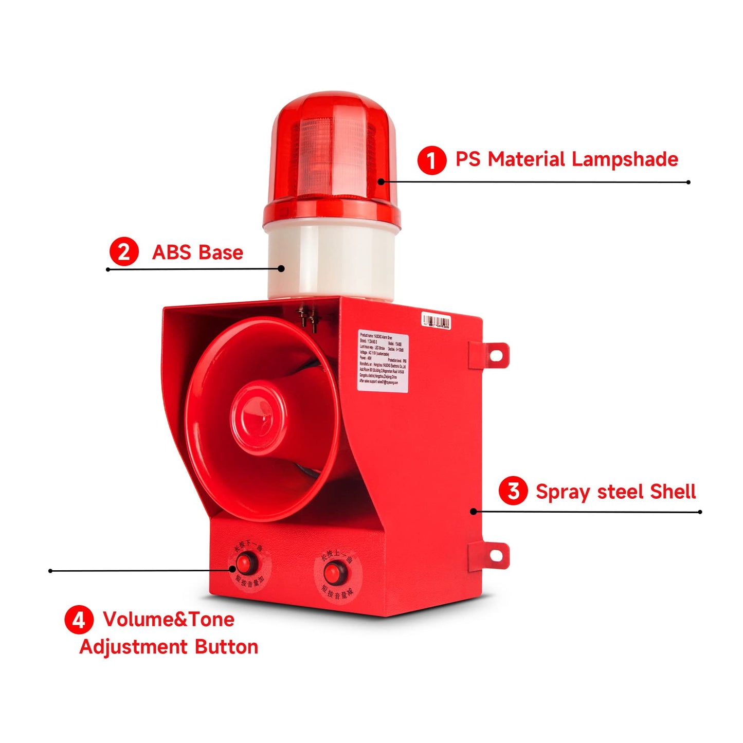 YASONG SLA-05B Model Industrial Alarm Siren, 12 Horn Tones, 0-130dB, AC110V-120V 45W, 100-150 Meters Range - Fire Tornado Alarm