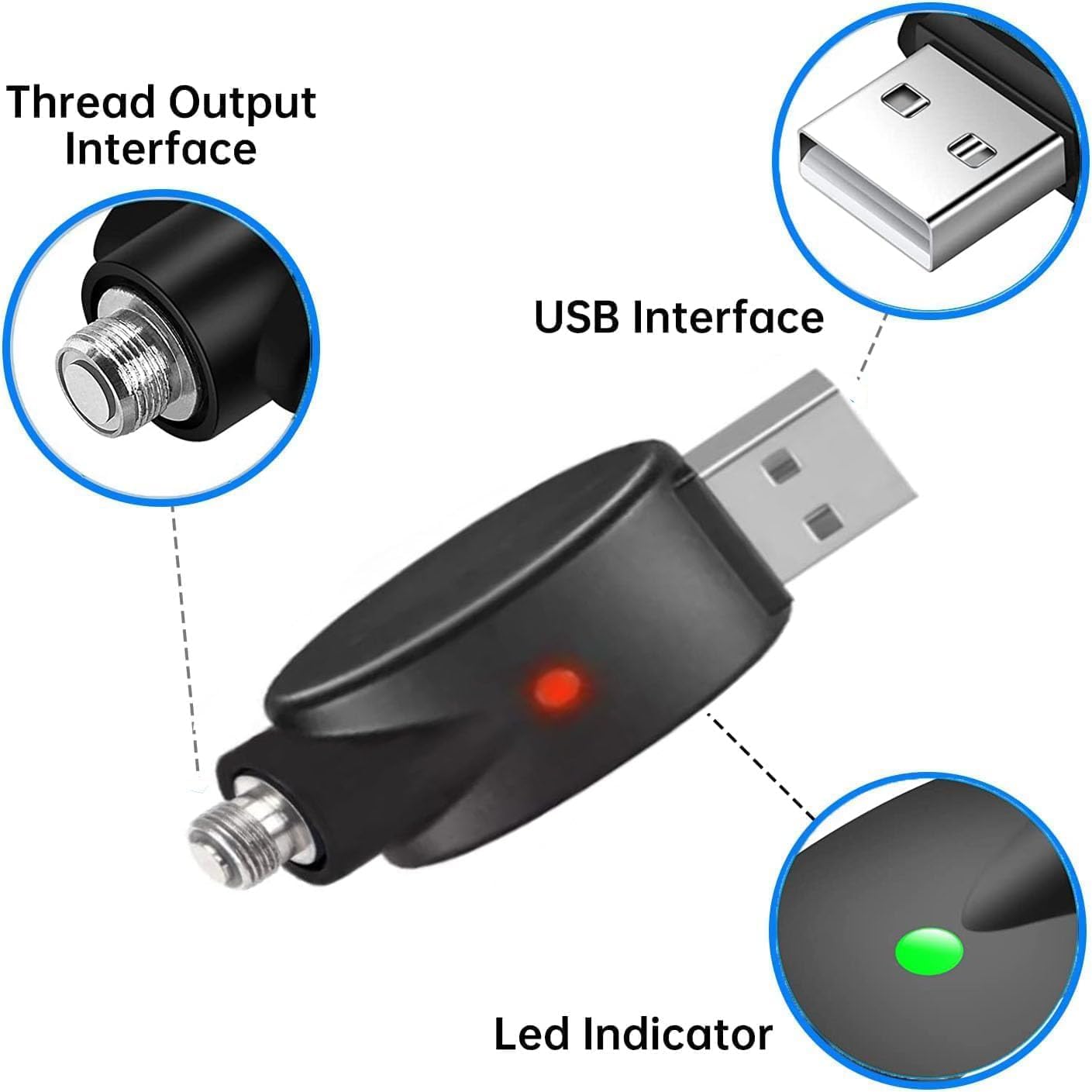 Yacusum 2Pieces USB Thread Cable,USB Smart Charger Cable, Overcharge Protection Adapter with LED Indicator Adapter
