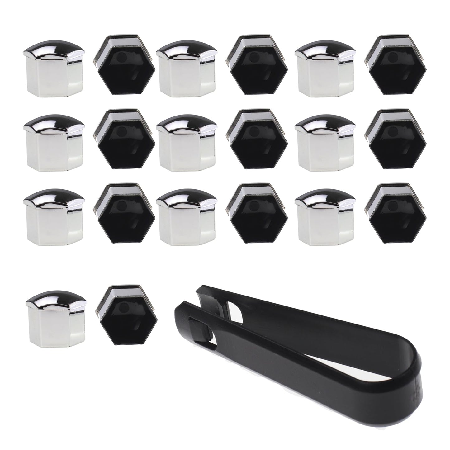 Nihfien 20 Pcs Wheel Lug Nut Covers Bolt Caps,19mm Silver Universal Anti-Rust Car Tire Nut Caps Bolt Cover,Hexagonal Plastic Tire Bolt with Removal Tool (Silver)