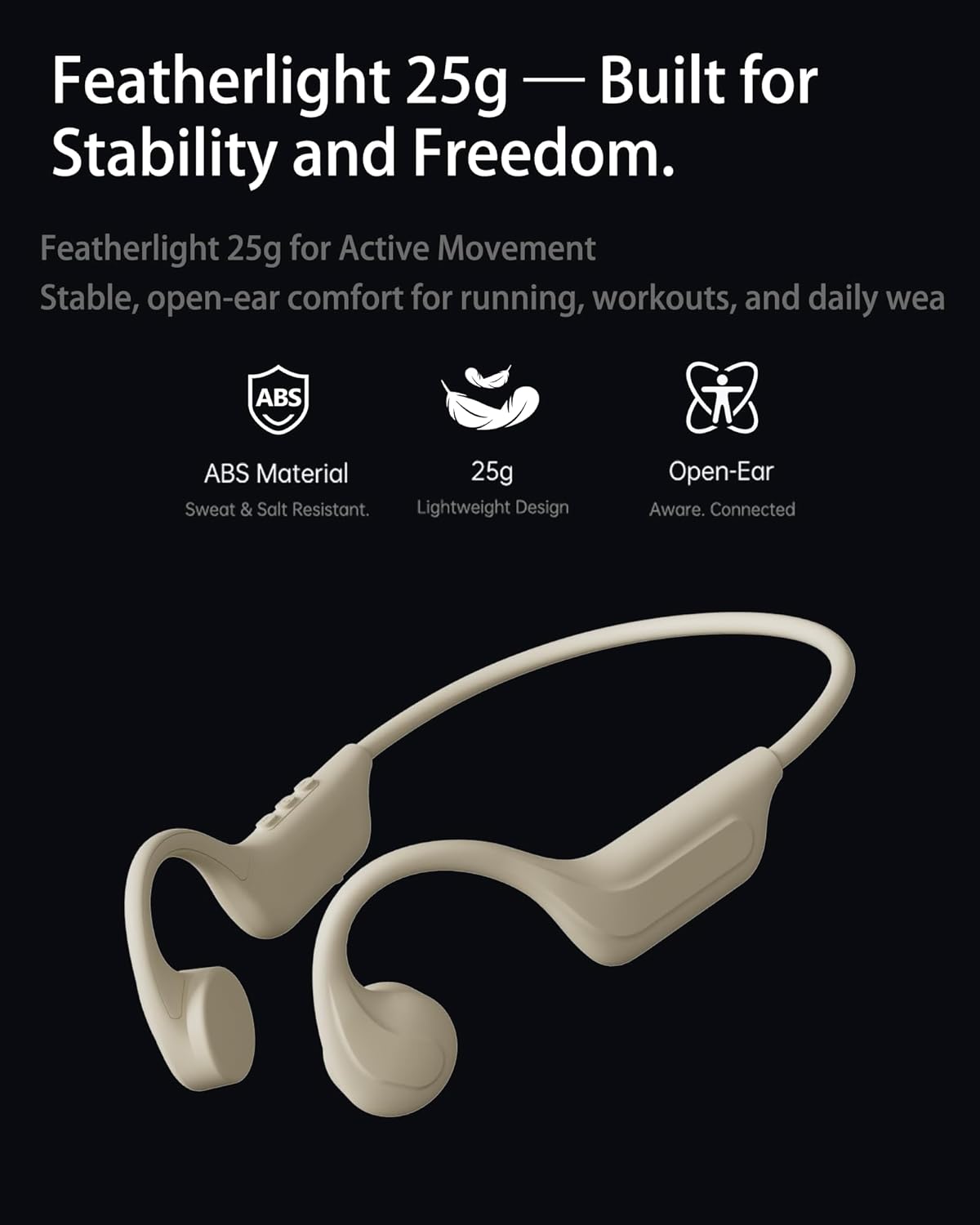 Vonlaxi 3 6.0 IP65 Bone Conduction Headphones Open Ear, EQ Modes Bluetooth with Mic, Anti-Leak Directional HD Audio