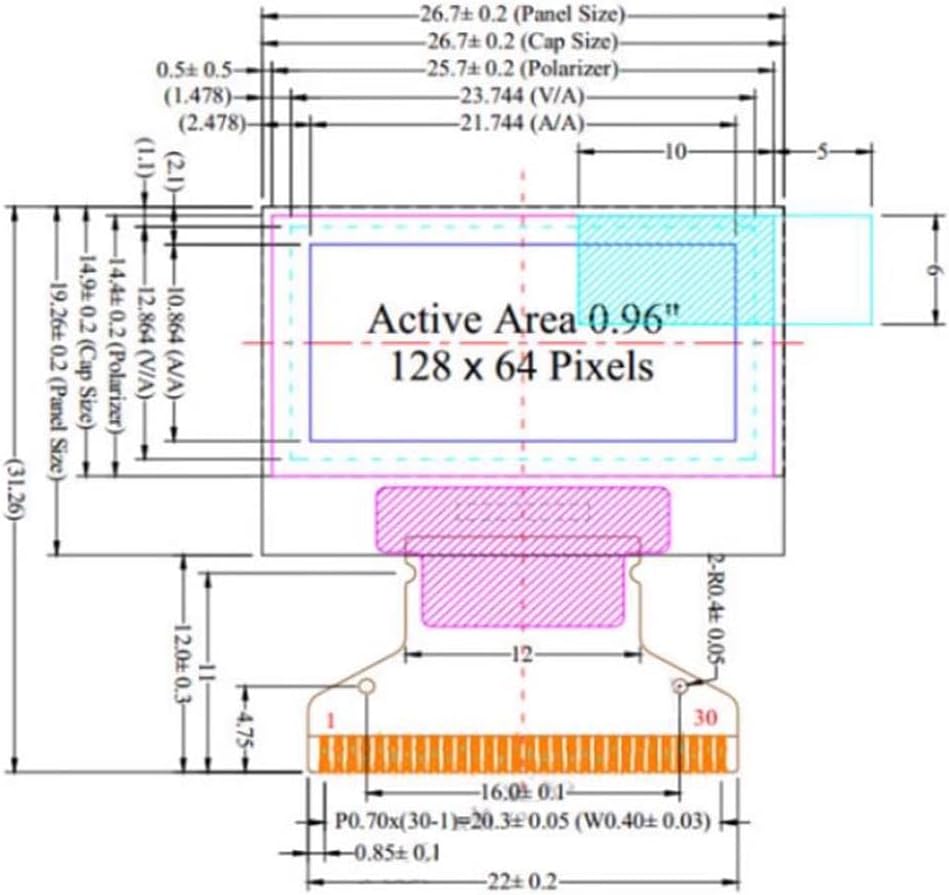 RAKSTORE 0.96 Inch 0.96" 128X64 I2C 12864 (7Pin) OLED Screen Display Module IIC Serial Display Module