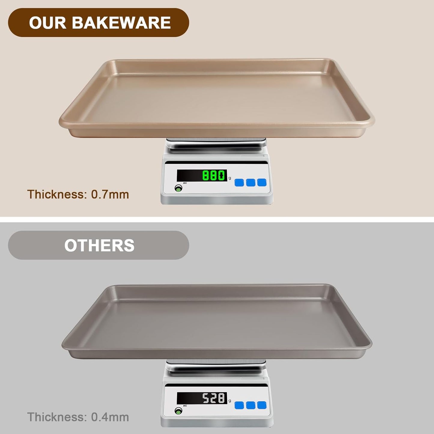 Skiennix Baking Sheet Pan Set - Nonstick Commercial Cookie Sheets | Heavy Duty & Easy Clean, Champagne Gold