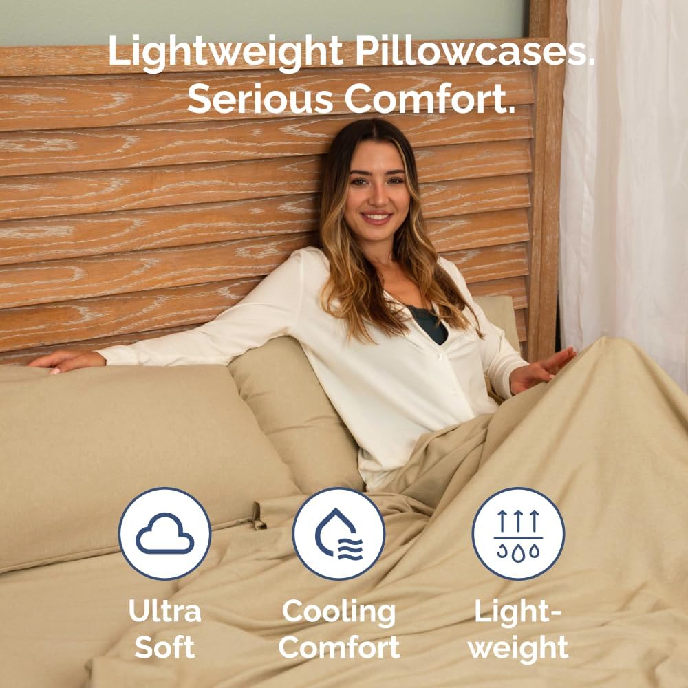 Skiennix Body Pillowcases Set of 2 | Soft 20x54 Long Pillow Covers for Side Sleepers - Wrinkle & Fade Resistant, Machine Washable in Heathered Tan