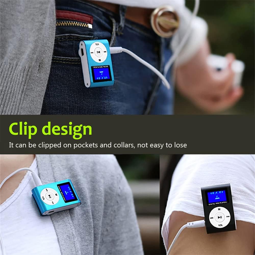 Karlak MP3 MP3 Mini Portable Mc Player Metal Clip-on Player with LCD Screen Port TF Card Wide Application Gold
