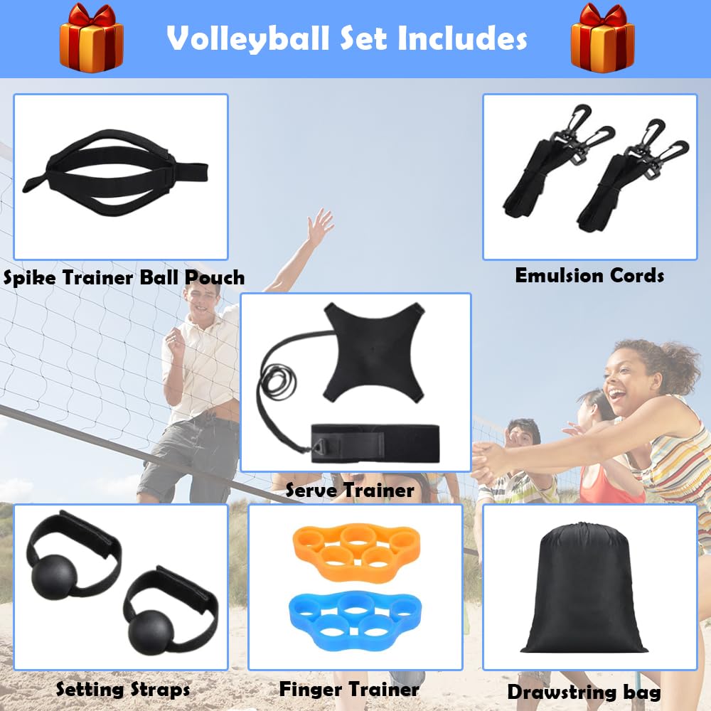 ENERACES Solo Volleyball Trainer with Rebounder – All-in-One Volleyball Training Equipment for Serving, Spiking & Setting Practice, Adjustable Serve Trainer for Beginners, Youth & Advanced Players