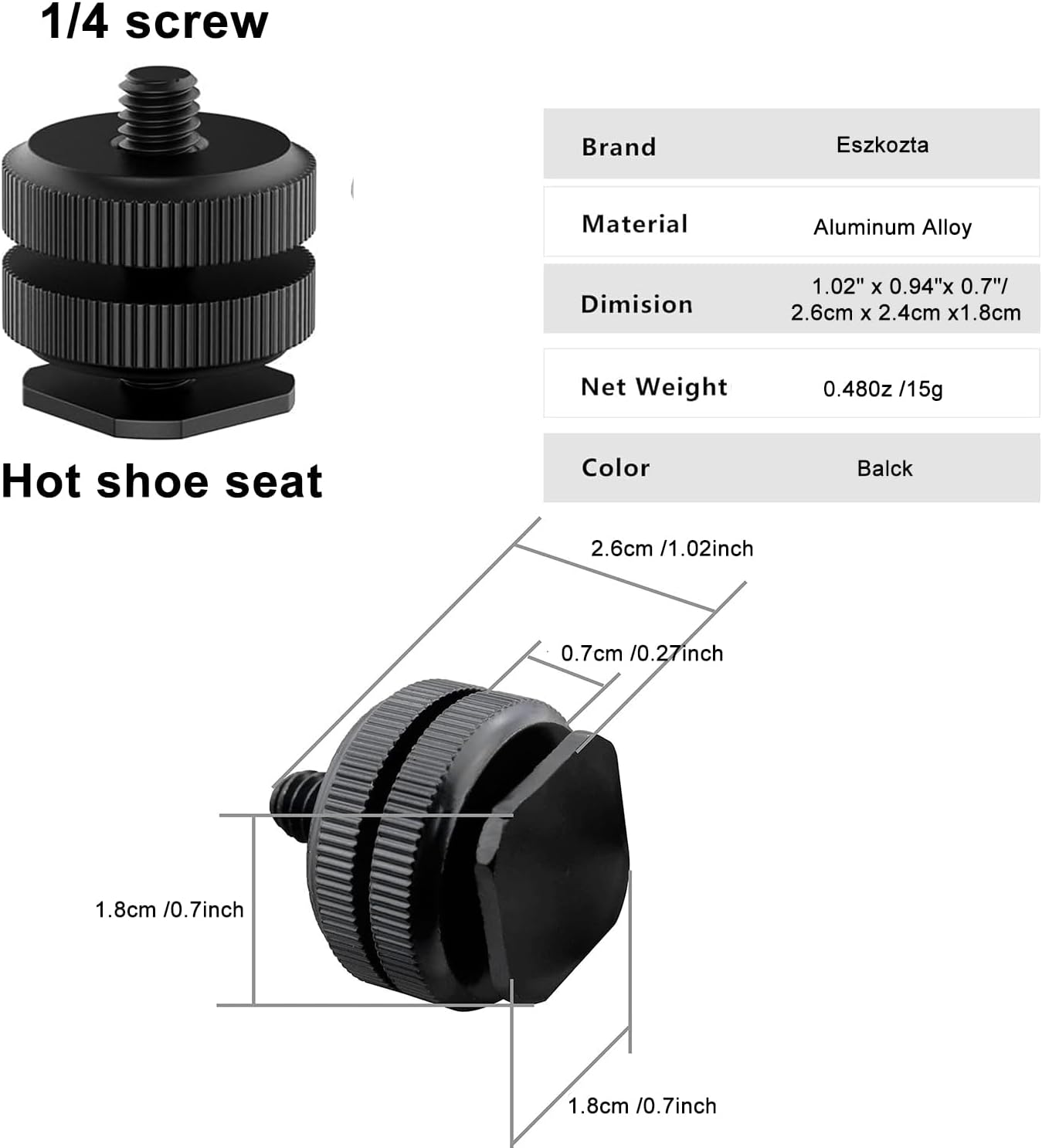 EszkozTA Mount(6 Pack) 1/4"-20 Camera Hot Shoe to Tripod Screw Adapter Flash Shoe Mount for DSLR Camera Rig