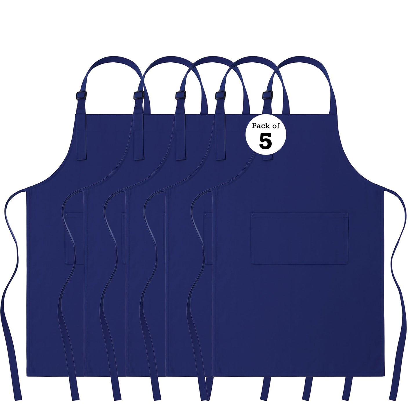 RAJRANG Chef Apron for Women Men with Pockets Cotton Kitchen Cooking Long Aprons Sodalite Blue 35x27 Inches Pack of 5