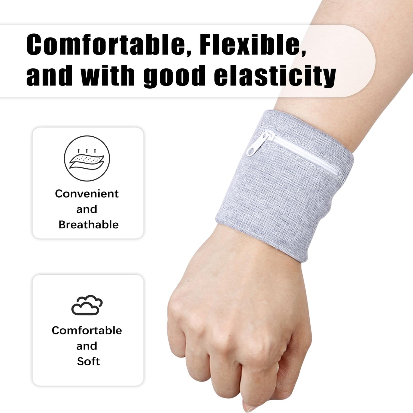 6Pcs Wrist Wallet with Zipper, Cotton Absorb Sweatband Zipper Wrist Pouch for Keys/ID Cards/Cash, Sweat Wristbands Women Men Outdoor for Running/Walking/Basketball/Football/Tennis/Hiking/Workout