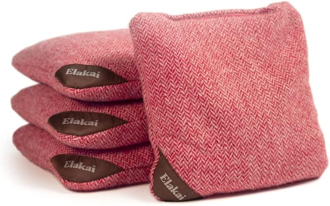Elakai Cornhole Bags All Weather Single Sided Herringbone Regulation Size and Weight Set of 4 Size 6 in x 6 in