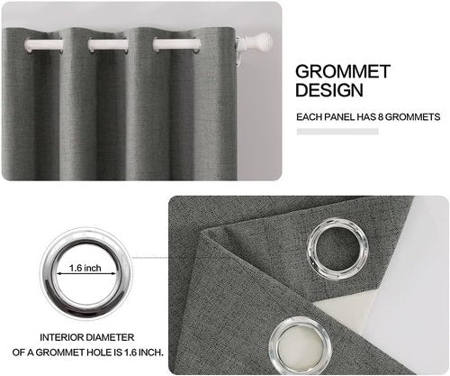 MIULEE Blackout Curtains - 100% Thermal Insulated Dark Grey Linen Texture Drapes | 52x63 Inch (2 Panels)