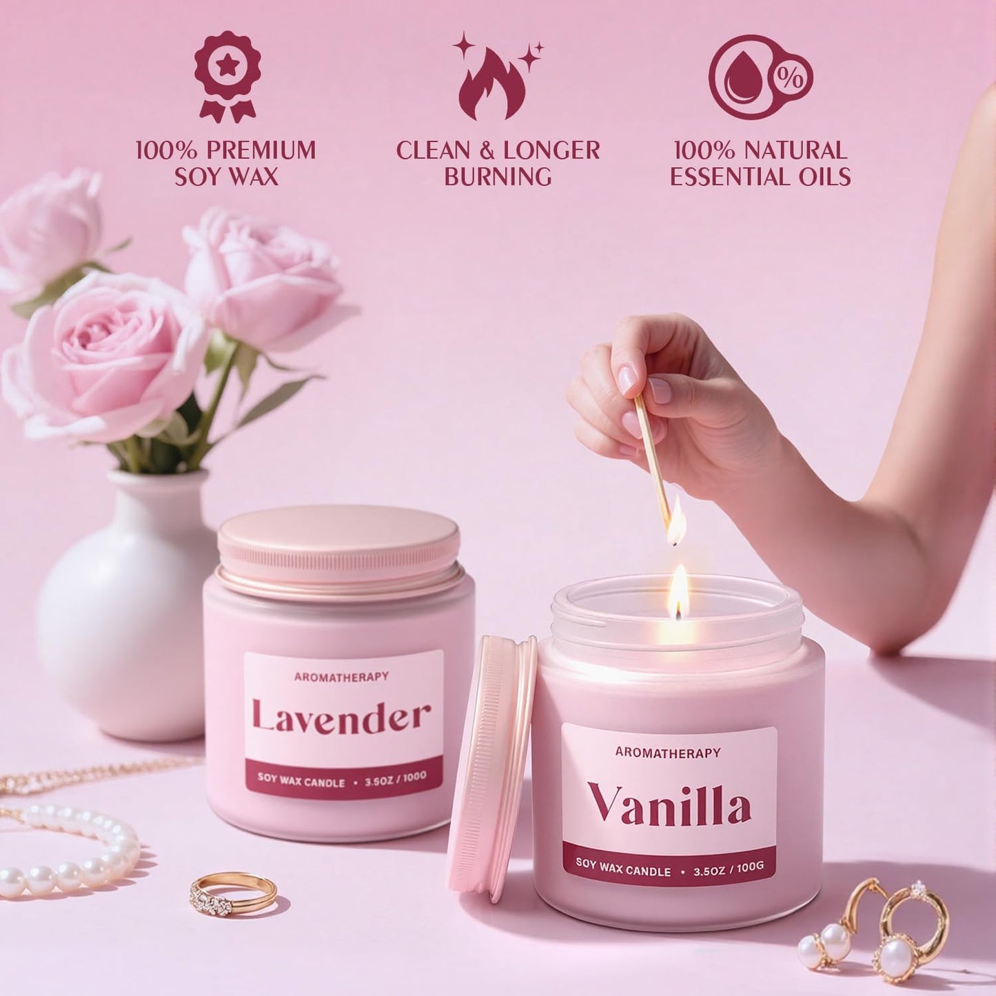 Regine Switzerland Scented Candles - Relaxing Lavender & Vanilla Aromatherapy Gift Set | 2 Pack