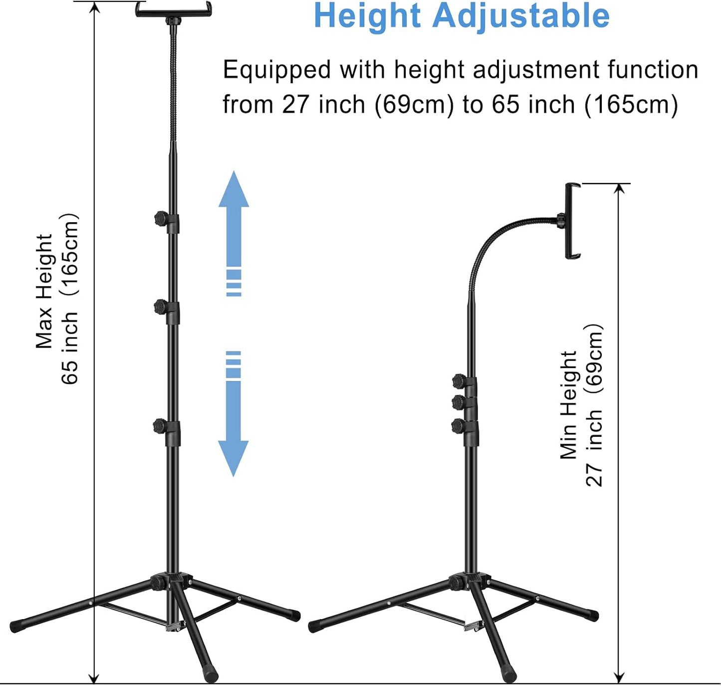 Awlbstruse 65" 360 4.5-12.9 Inch Ipad Tripod Stand, Gooseneck Height Adjustable Floor Stand with Rotating iPad Tripod