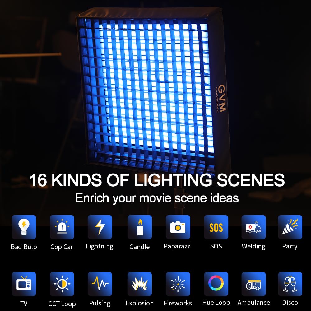 GVM 200W Flexible Led Panel Light Mat with Bluetooth Control, RGB Video Light with Softbox, 2000K-10000K Foldable Photography Light, 16 Kinds Lighting Scene, 1400pcs Led Beads, 23.62 * 23.62 inch