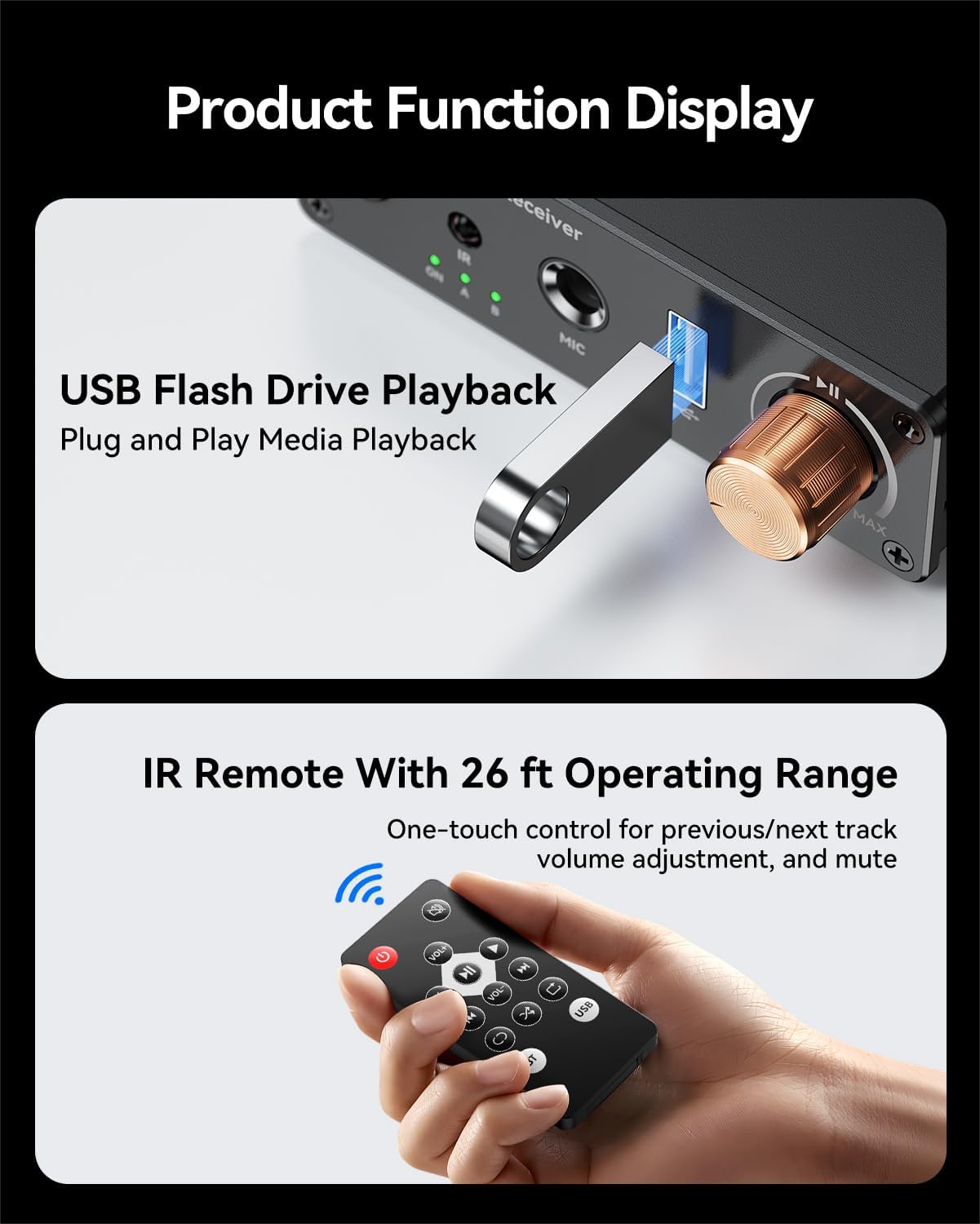 MiiTeeks 6.0 3.5mm/RCA,USB 6.5mm [Upgraded] Bluetooth Receiver,Wireless Bluetooth Long Range Low Latency for Home Audio