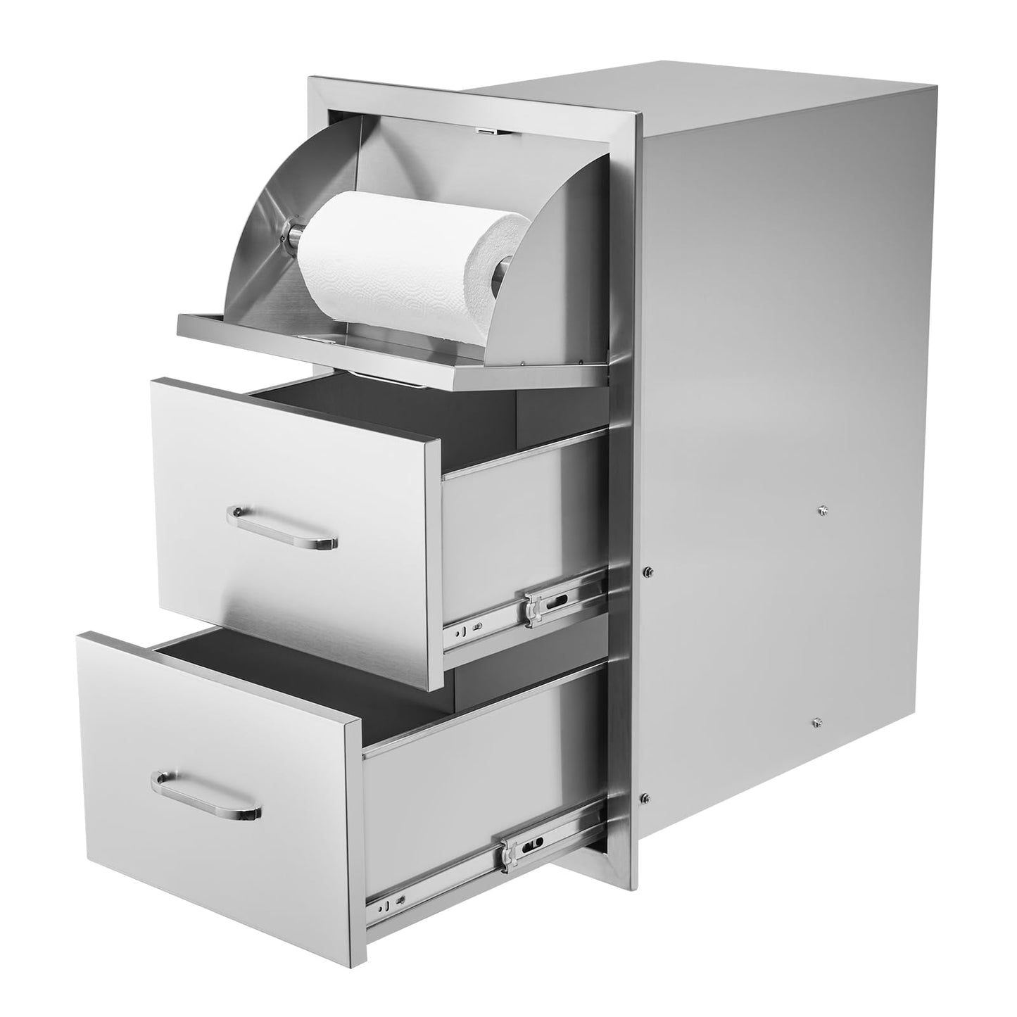VEVOR Outdoor Kitchen Drawers 17W x 30H x 21D Inch, Outdoor Kitchen Cabinets, Stainless Steel Double Access Drawers, with Paper Towel Holder, Combo for BBQ Island Drawers or Grill Station