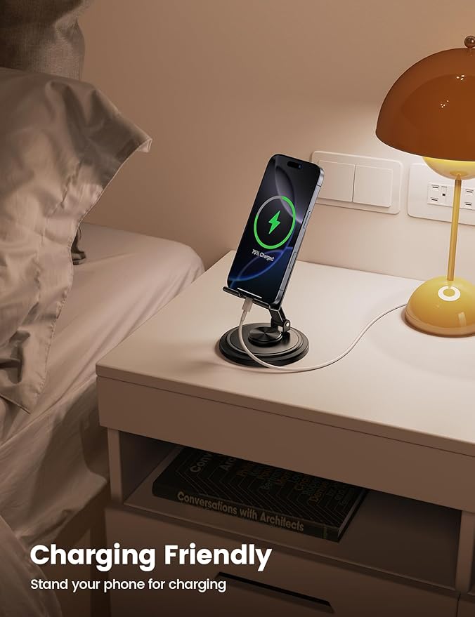 Lamicall Cell Phone Stand for Desk - [360° Rotation] Sturdy Adjustable Desktop Phone Holder, Foldable Mobile Stand, Office Gaming Desk Accessories Gifts for iPhone 17 16 15 Pro Max, Galaxy S26, Switch