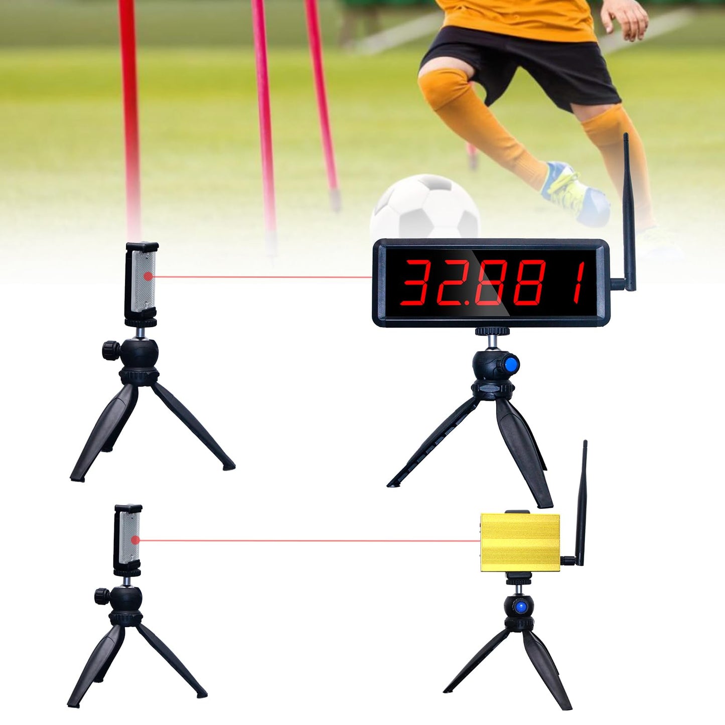 Ousmile Wireless Laser Timer for Sprints, Stopwatch for Track 40 60 Yard Dash, Laser Sprint Timer System, Race Clock for Running/Track Field/Speed Tranning(Low Stand)