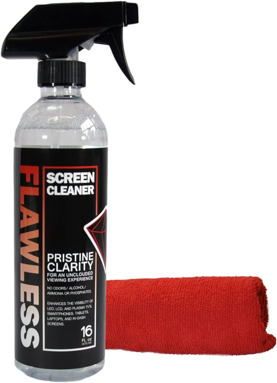 Flawless Screen Cleaner Spray with Microfiber Cleaning Cloth for LCD, LED Displays on Computer, TV, iPad, Tablet