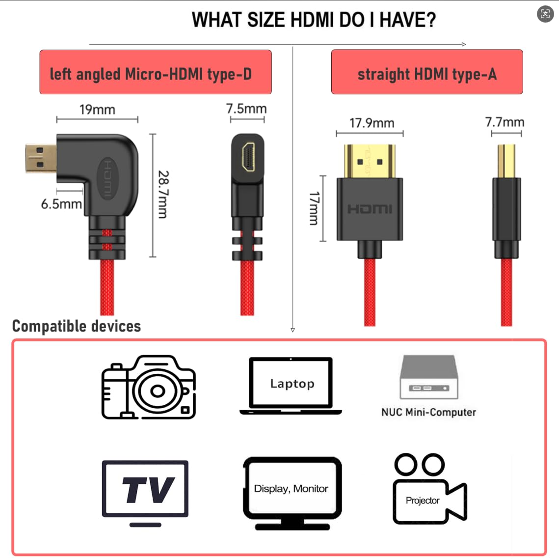 HangTon 8K 4K 60p A7C R6 XT30II, S9 Left Angle Micro HDMI to HDMI Coiled Cable for Ninja V Monitor, Sony R, Canon mkII