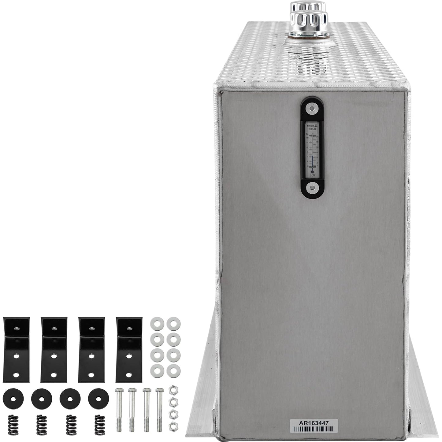 Buyers Products UR50A 50 Gallon Upright Aluminum Hydraulic Reservoir Tank for Dump Truck, Trailer & Live Floor Systems, Fully Baffled, Diamond Tread, Sight & Temperature Gauge, With Mounting Hardware