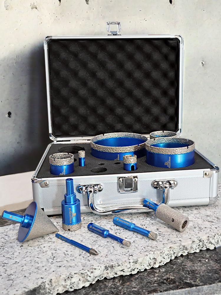 Diamond Core Drill Bit Set - BRSCHNITT Diamond Hole Saw Kit for Porcelain Tile Ceramic Marble Granite Drilling,Triangle Shank Drill（6+6/8/10/20/25/35/50/75/100mm&20finger bit&50chamfer bit）.