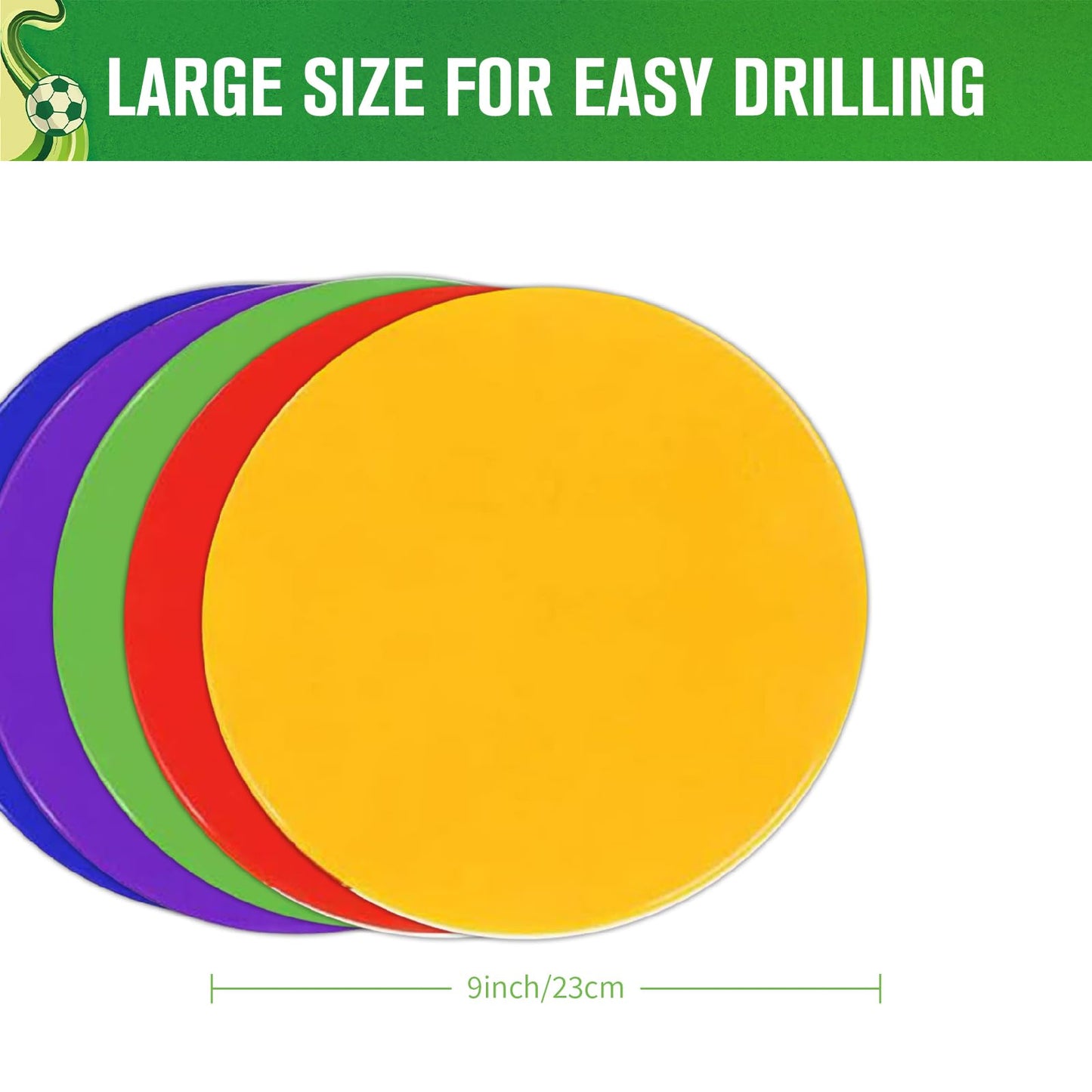 FENGHUTING 9 Inch Non Slip Rubber Agility Markers,Flat Field Cones Floor Dots for Soccer Basketball Sports Speed Agility Training and Drills(5Pcs,with Net Bag)
