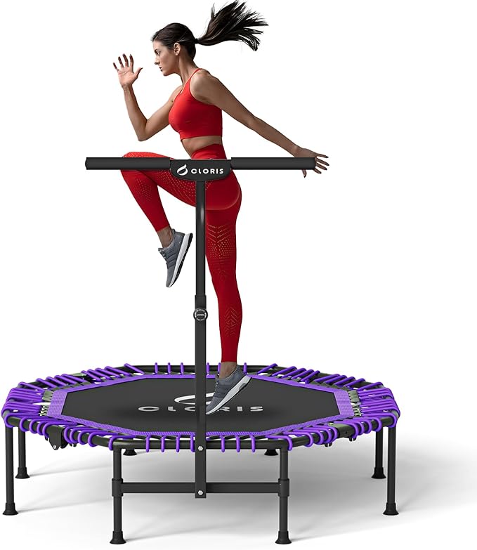 CLORIS 38in/48in Folding Trampoline - Max Load 220lbs / 450lbs Trampoline Rebounder Trampoline for Adults with Adjustable Foam Handle, with safty Padded Cover Best Gift