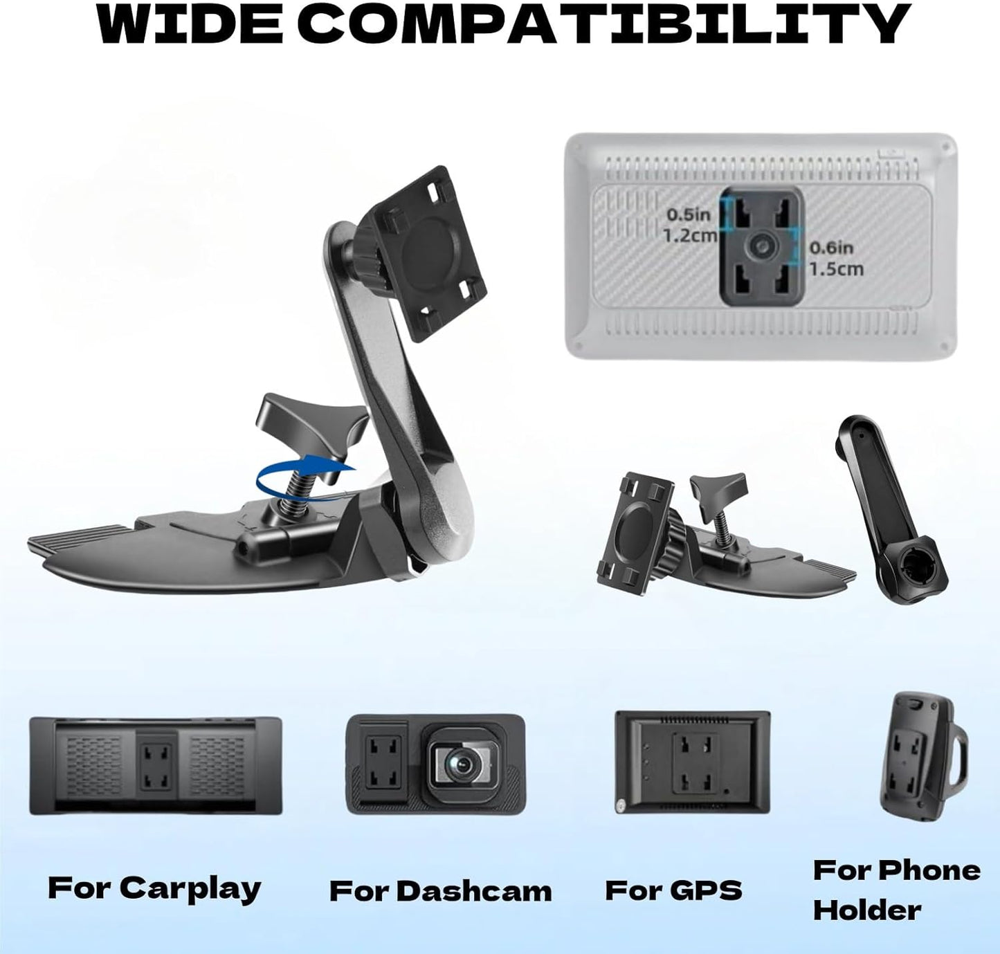 Epronic 360 7" 9" 10.26" Extended Arm CD Slot Mount for CarPlay Screen Adjustable Rotating Universal Head Compatible