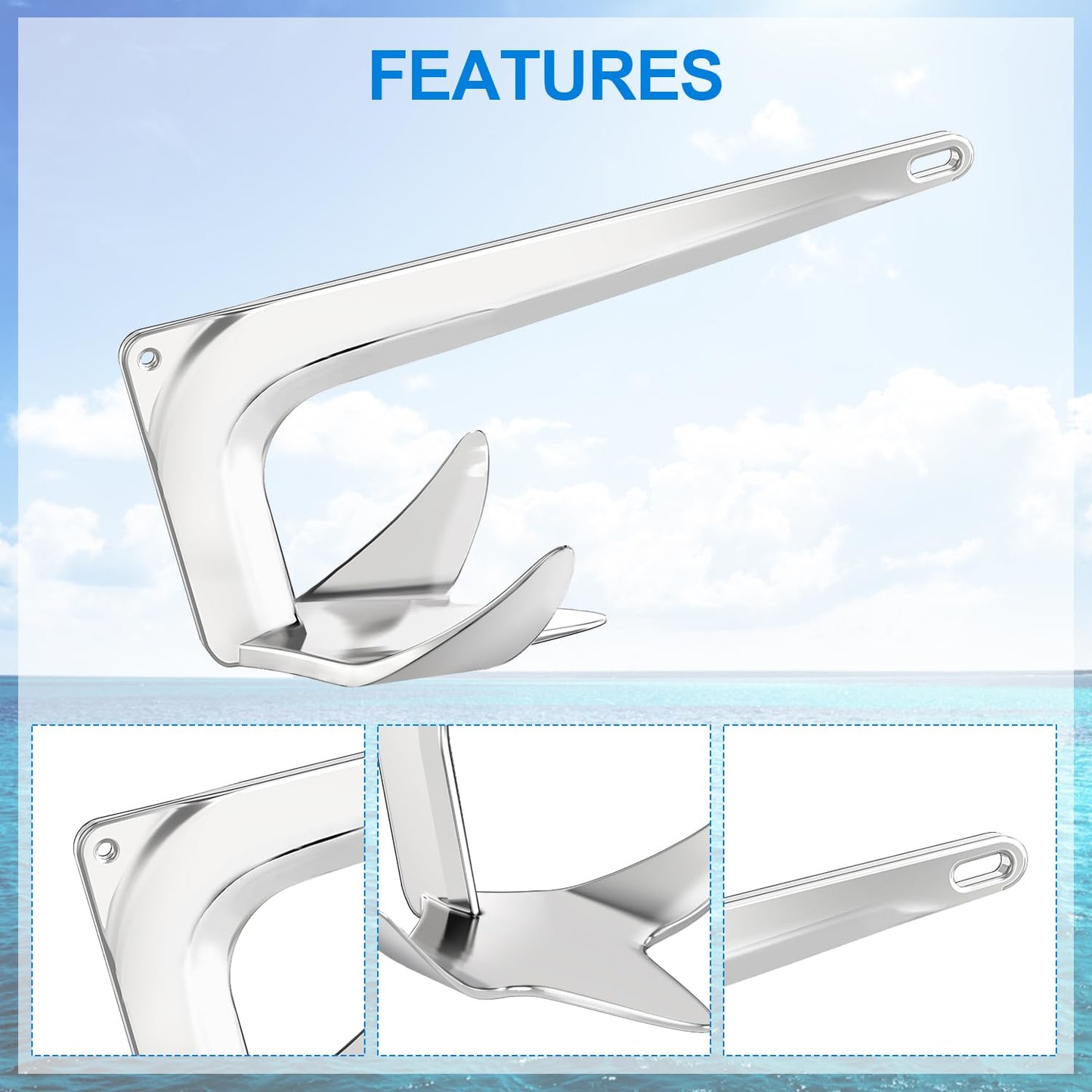 FUCNEN 316 Stainless Steel Bruce Style Claw Anchor with Mirror Polish Marine Grade 5 kg/11 lb Boat Anchor for Sailboats, Fishing Boats, Pontoon, Bass Boats, Sport Boats