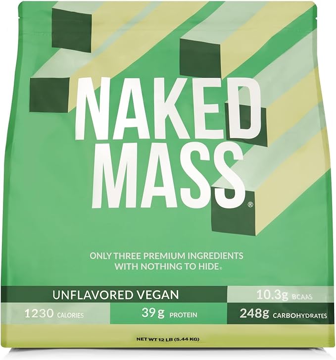 NAKED Vegan Mass - Natural Vegan Weight Gainer Protein Powder - 1,230 Calories, Non-GMO, Soy & Gluten Free, No Artificial Ingredients - 12LB Bulk - 17 Servings