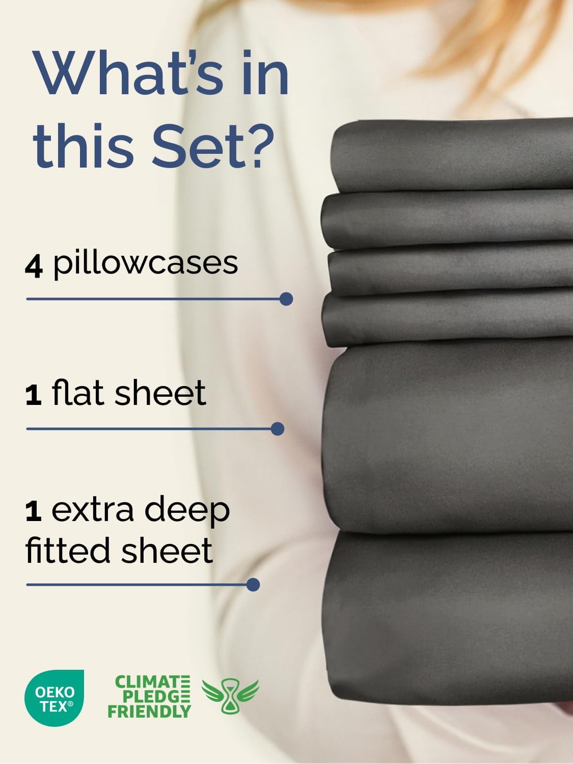 Skiennix Extra Deep Full Sheet Set | 6-Piece Breathable Cooling Bedding - Soft, Wrinkle-Free Charcoal