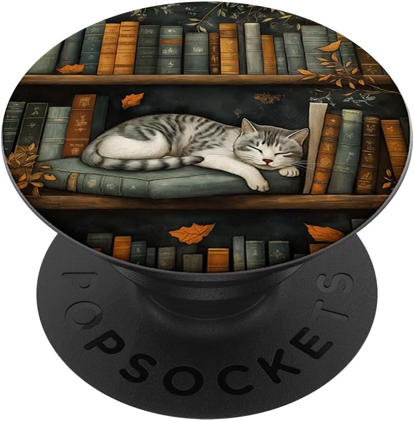 Bookish Accessory for Reading Books Book Bookshelf Library Cat Fall Autumn Bookish PopSockets Adhesive PopGrip