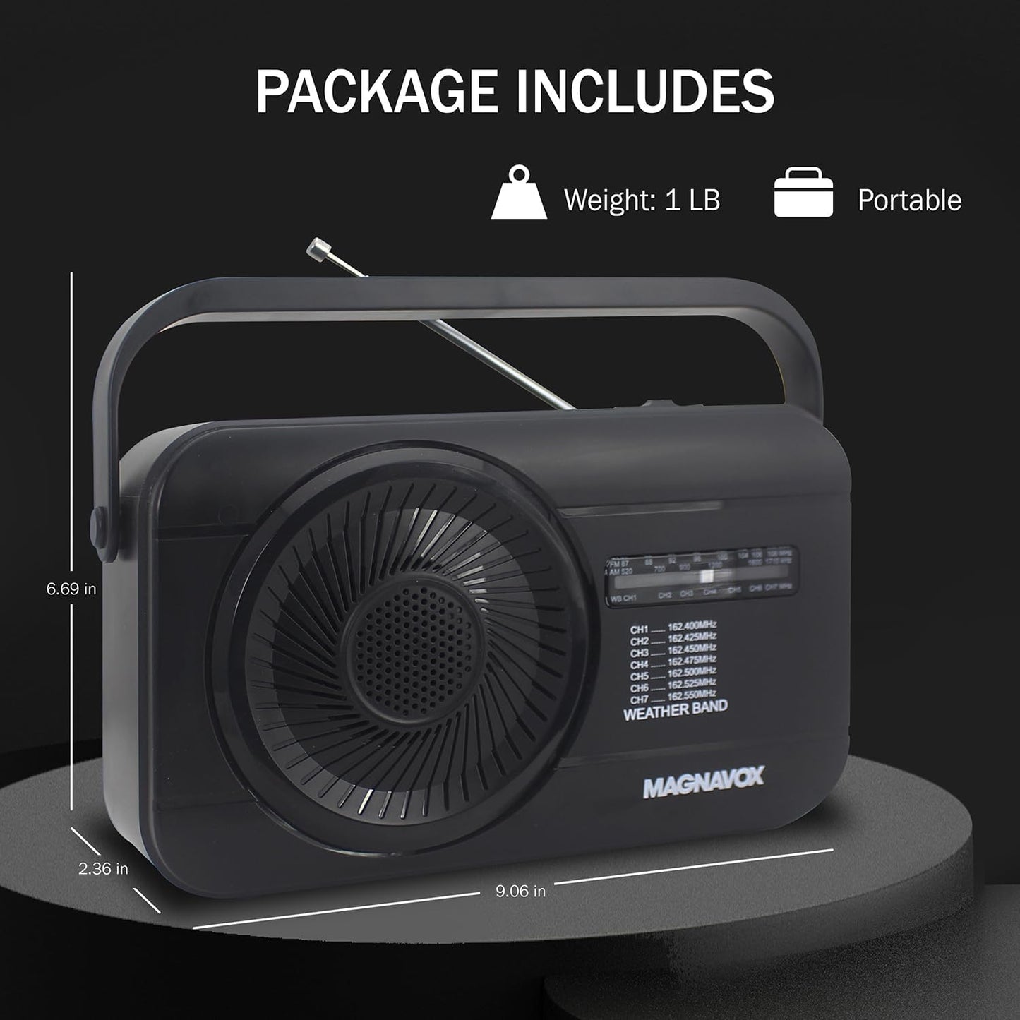 Magnavox MR4181W 7 3X Weather Radio with Dedicated Weather Channels and AM/FM Radio, Battery Powered Radio