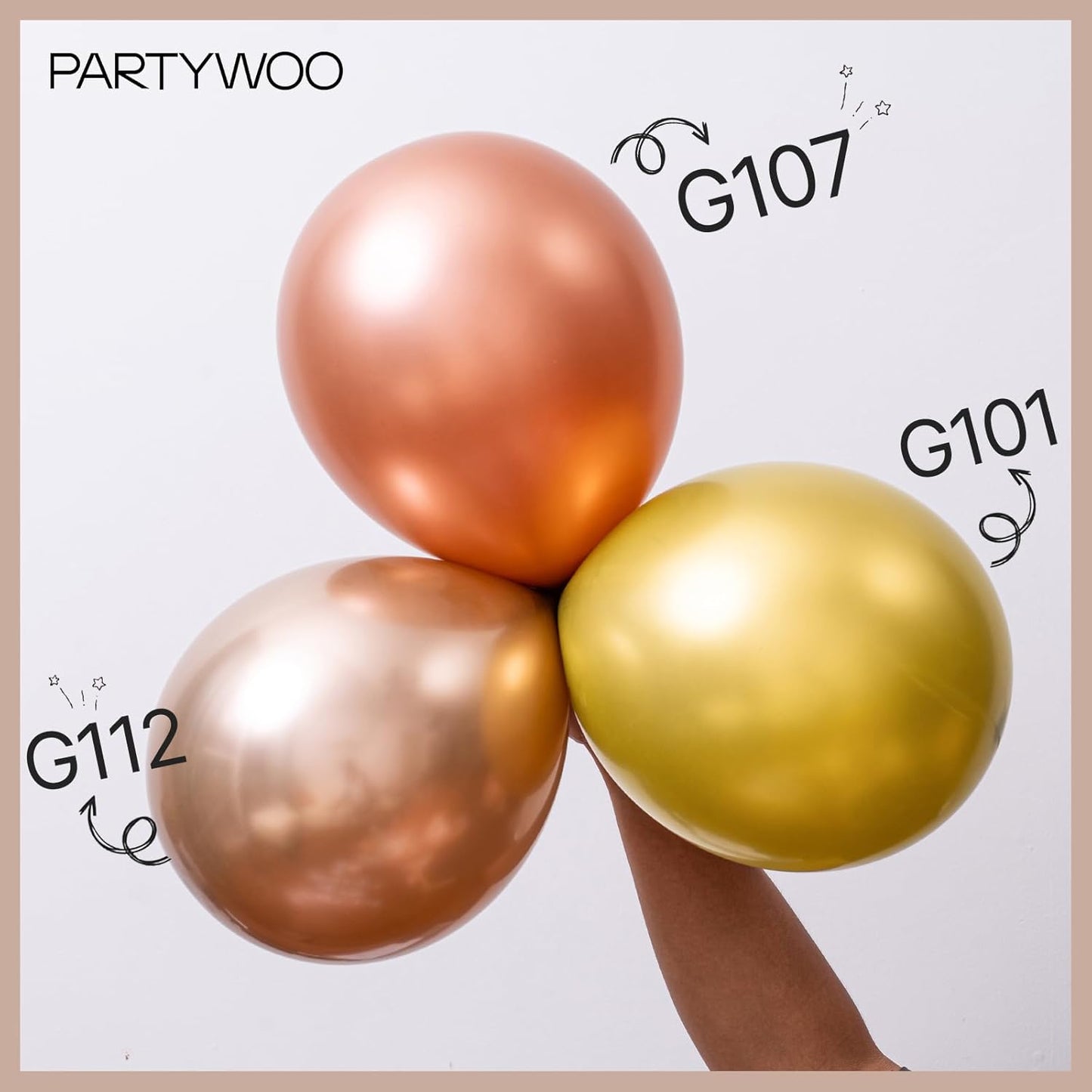 PartyWoo Metallic Rose Gold Balloons - 50pcs 12 Inch Chrome Latex for Weddings & Celebrations