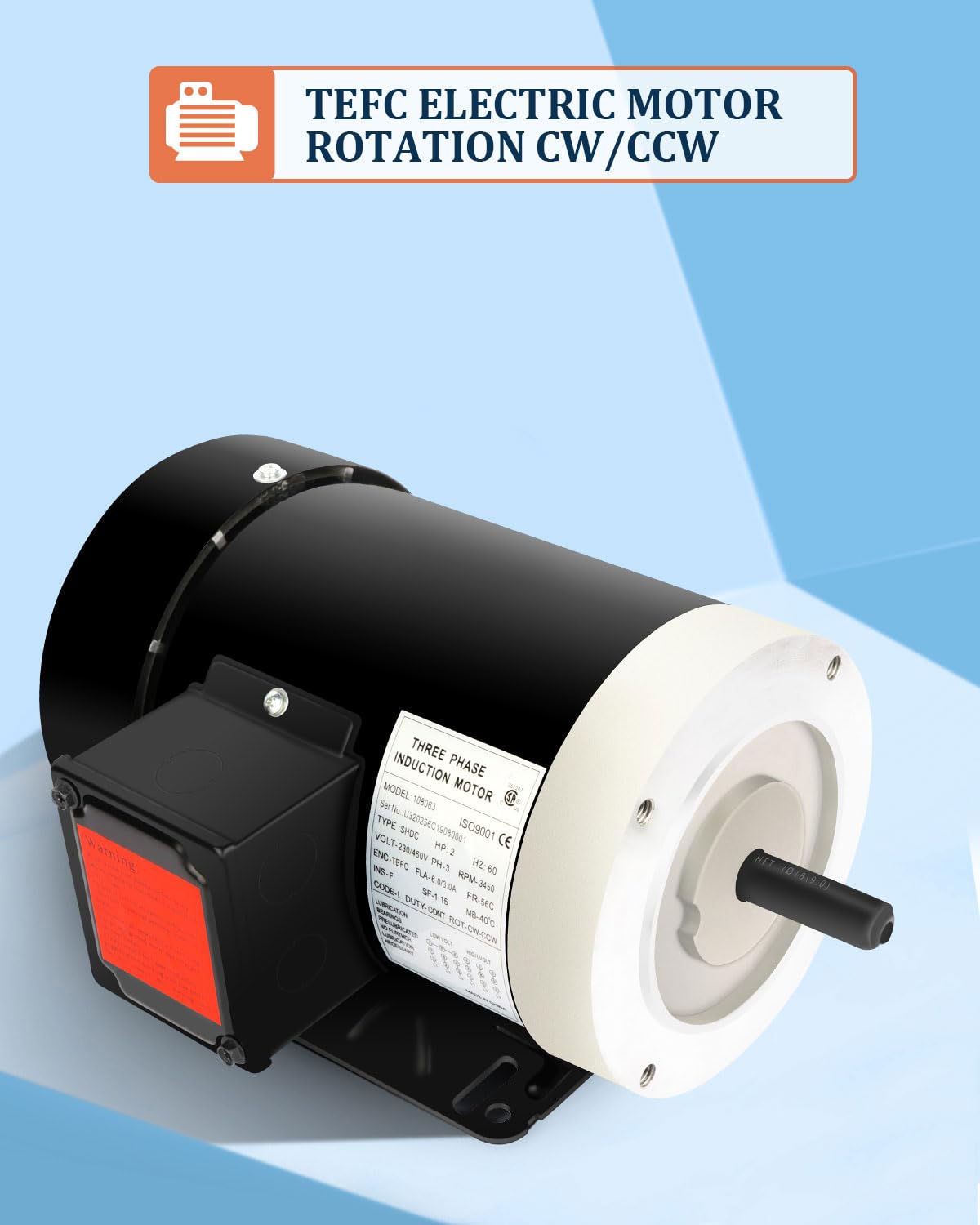 2HP General Electric Motor 3450 RPM, Three Phase,56C Frame, 5/8" Shaft Diameter CW/CCW Rolled Steel Shell 60 HZ, 230V/460V,TEFC