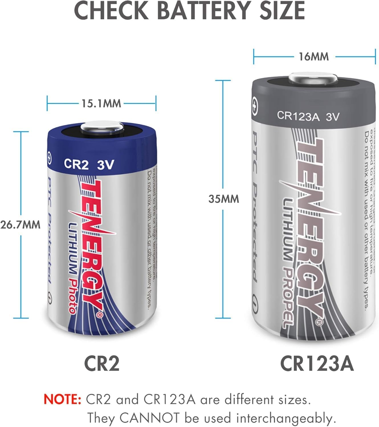 Tenergy CR2 3V CR2 5 Pack Lithium Battery Non-Rechargeable PTC Protected High Performance Batteries for Flashlight
