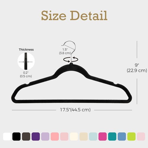 HOUSE DAY Premium Velvet Hangers - Non-Slip Flocked Clothes Hangers for Space Saving | 20 Pack, Black