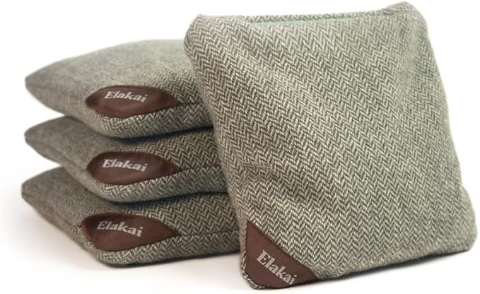 Elakai Cornhole Bags All Weather Single Sided Herringbone Regulation Size and Weight Set of 4 Size 6 in x 6 in
