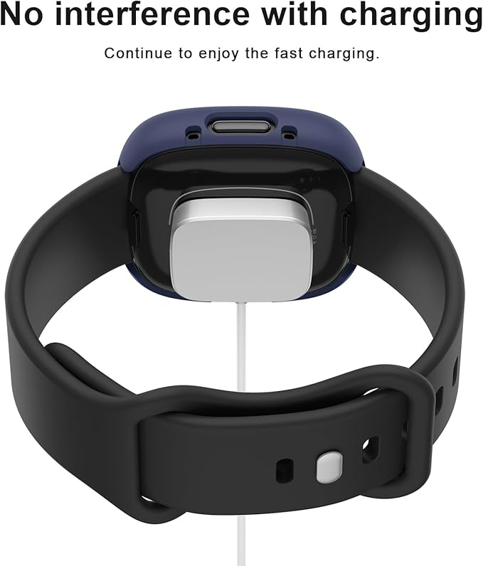 Vancle Case for Fitbit Versa 4 / Fitbit Sense 2, 4-Pack Screen Protector Tempered Glass Full Around Hard PC Case with Sensitive Touch Film Protective for Fitbit Sense 2 / Versa 4(Black + Transparent + Navy Blue + Silver)