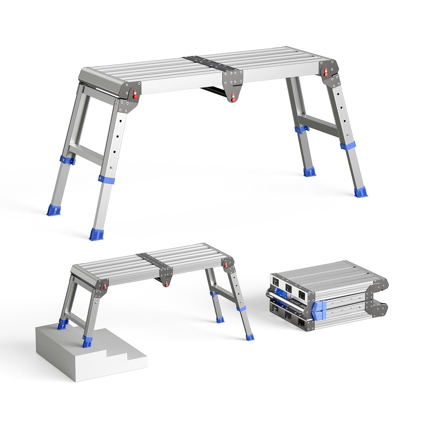 Loyoda Adjustable Folding Work Platform 500 lbs - Lightweight Aluminum Step Stool Ladder for Washing Vehicles, Cleaning, Painting, Reaching High Items | Standard Size 33" x 12" x 19.5”