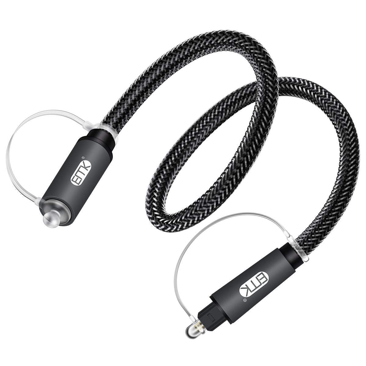 24K 3.3ft EMK Optical Extension Cable Male to Female Coupler Cord Nylon Braided Jacket Gold-Plated Fiber Digital